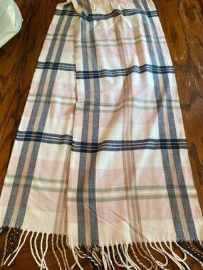 Pink Plaid 100% Cashmere Scarf Made In Scotland With Fringe Ends 72"x12"